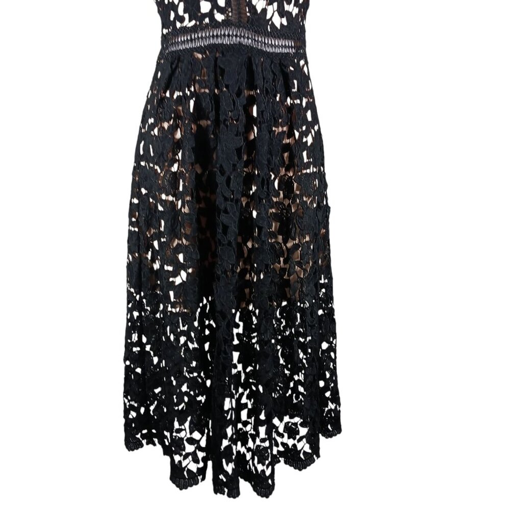 Just Me, Black Lace Midi Dress, LRG, Nude Mini Length Lining Sleeveless Cocktail - Picture 6 of 16